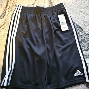 adidas Boys Black Shorts with White Three-Stripe Detail Large